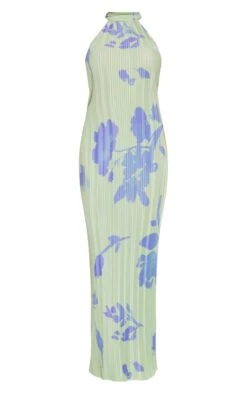 Petite Green Floral Print Plisse High Neck Low Back Maxi Dress -Goremje Style 66132c2d34def490546d90ae8608782dd9b02f41 cne4970 5
