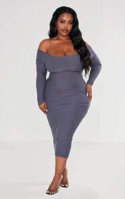 Plus Charcoal Soft Touch Bardot Bodycon Dress -Goremje Style 668dbf835500d04f8a35bc573e02c7e606d0aa30 cnc9616 3