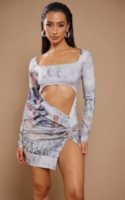 Petite Cream Vintage Floral Cut Out Mini Dress