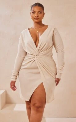 Plus Stone Textured Wrap Front Dress -Goremje Style 67c680c03921f1f87f74a787168fd4549a4ce9c8 cmy4258 5