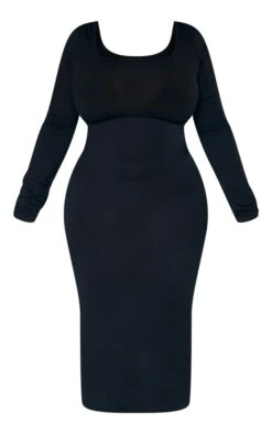 Plus Black Square Neck Long Sleeve Midi Dress -Goremje Style 67dd2121d18452293f4d6d7512206a3e83d33440 cnb4295 5