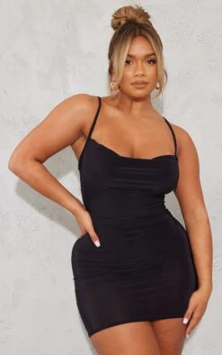 Shape Black Slinky Cowl Neck Mini Dress
