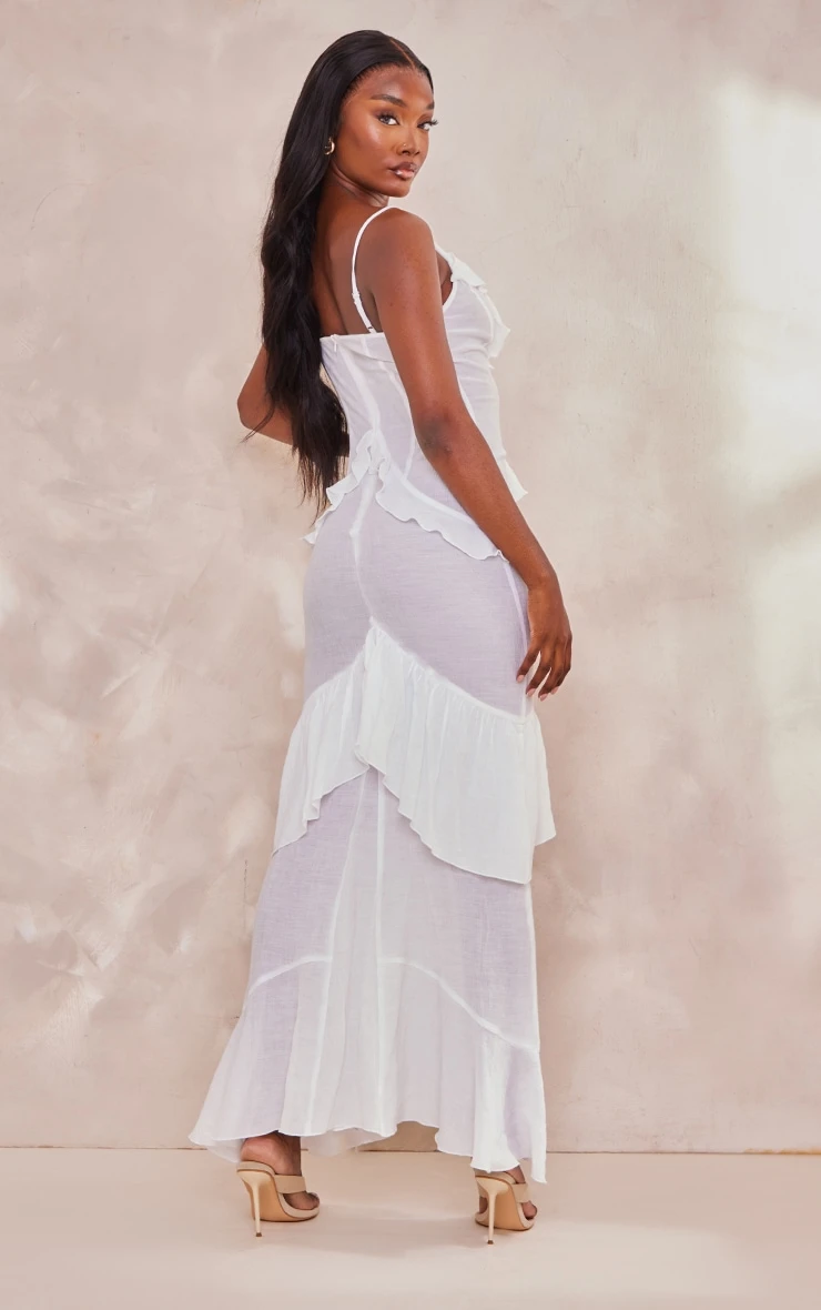 Tall Cream Textured Frill Maxi Dress 4 Tall Cream Textured Frill Maxi Dress - Image 2