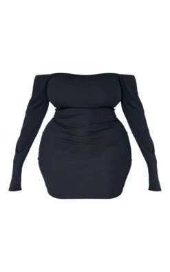 Plus Black Long Sleeve Rib Bardot Bodycon Dress -Goremje Style 6ad59a9f6e4b4202a2960b99c0bba39ea554b397 cnb7003 5