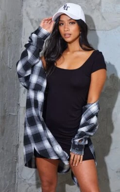 Petite Black Cap Sleeve Mini Dress