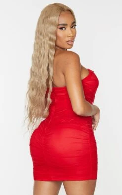 Shape Red Mesh Corset Detail Ruched Bodycon Dress -Goremje Style 6b537ee45faa1fb0b260ab0e154409b85837100b cmu2967 3