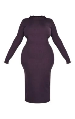 Plus Chocolate Rib Lettuce Hem Long Sleeve Midaxi Dress -Goremje Style 6be4b80f0bfbaca9f55b2842ed7435e1f15d8903 cnc2220 5