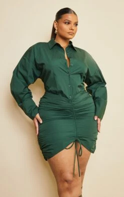 Plus Forest Green Oversized Shirt Ruched Bodycon Dress -Goremje Style 6c10632db08abf2e200697c92631d288799fa44f cmw1219 4
