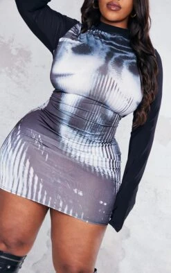 Plus Black Body Print Bodycon Dress -Goremje Style 6cfded1b21656cff079dd409a0d77099c3bb379b cnc1531 4