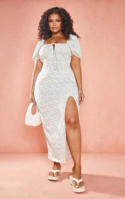 Plus White Ditsy Floral Midi Dress