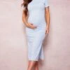 Maternity Blue Grey Ribbed Short Sleeve Midi Dress -Goremje Style 6df396a434e7a00d394d266c0cbcd269b8923852 cne8199 1