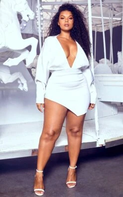 Plus White Pleated Balloon Sleeve Bodycon Dress -Goremje Style 6e872abad1533a802d7fc146eede805072c40f55 cmd1982 4