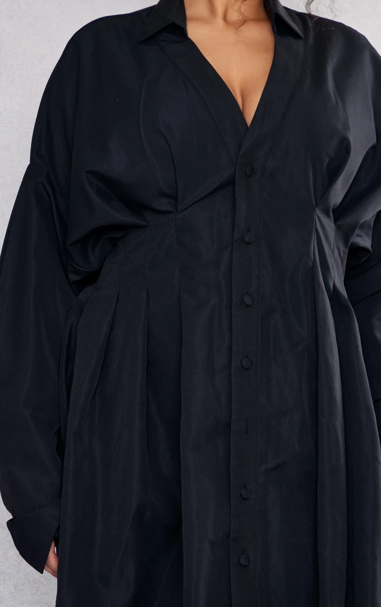 Plus Black Woven Pleated Button Down Oversized Puff Shirt Dress 6 Plus Black Woven Pleated Button Down Oversized Puff Shirt Dress - Image 4