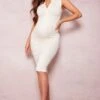 Maternity Beige Textured Contour Rib Midi Dress