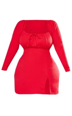Plus Red Puff Sleeve Tie Front Bodycon Dress -Goremje Style 70c69e629d5a67f9bd46c651f794cbc6f9e2c60c cnd4822 5