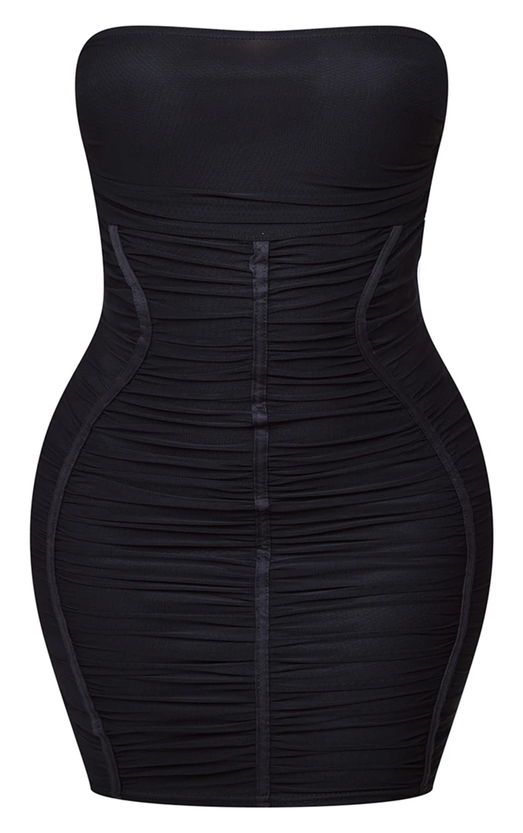 Shape Black Mesh Bandeau Ruched Bodycon Mini Dress 7 Shape Black Mesh Bandeau Ruched Bodycon Mini Dress - Image 5