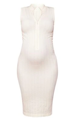 Maternity Beige Textured Contour Rib Midi Dress -Goremje Style 71783946b1542fbb7fc923377f0bafc1a7c6e07d cnd7220 5