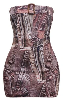 Petite Brown Denim Print Buckle Front Mini Dress -Goremje Style 7189e8a6f42a0a0a0a2face4db5f129b4282aaa5 cnd0190 5