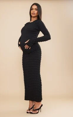 Maternity Black Bubble Textured Midaxi Dress