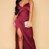 Petite Burgundy Satin Wrap Detail Maxi Dress -Goremje Style 723c8f37075882e92da967fb26662c92f928ee20 cly2944 1