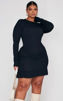 Plus Black Rib Frill Hem Bodycon Dress -Goremje Style 7248c354debb5e1b2693c55fda46702a2f1a9199 cnc5171 3