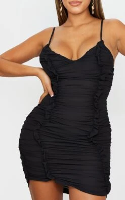 Shape Black Chiffon Plunge Ruched Bodycon Dress -Goremje Style 7293dcbd8f63ac97ec153e20b7eb25955db6e141 cmn8622 4