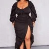 Plus Black Linen Look Ruched Side Split Midi Dress 2 Plus Black Linen Look Ruched Side Split Midi Dress -Goremje Style 72bcdb9df85af7af6a07cdcfafae8a480c556edd cnd6504 1