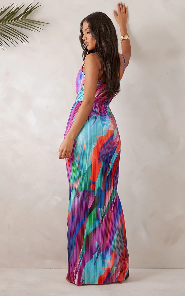 Tall Multi Abstract Print Plisse Strappy Maxi Dress 4 Tall Multi Abstract Print Plisse Strappy Maxi Dress - Image 2