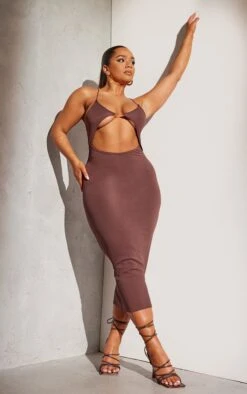 Shape Chocolate Brown Soft Rib Front Cut Out Midaxi Dress
