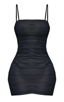 Shape Black Strappy Ruched Mesh Bodycon Dress -Goremje Style 75c2b4f653bc85af86fecf902e3c709b4c4470cc cly0082 6