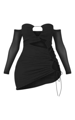 Shape Black Mesh Lace Up Cut Out Bardot Bodycon Dress -Goremje Style 76244efce32d2a037c2f33d19cb9a8fbc4704131 cmy0901 6