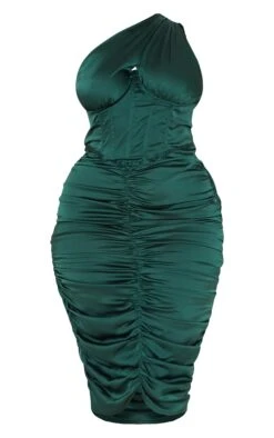 Plus Emerald Green One Shoulder Corset Ruched Satin Midi Dress -Goremje Style 77044d3385745cf629eb8b70964709bc6ebc2758 cmu1335 6