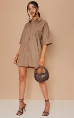 Tall Taupe Oversized Short Sleeve Shirt Dress