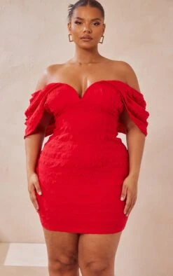 Plus Red Textured V Bar Bodycon Dress -Goremje Style 780f4592d17c09a07a7279efc23083f8beb8f0cc cmy1934 4