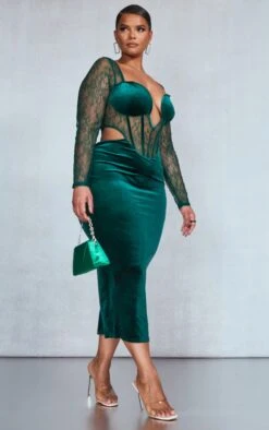 Plus Emerald Green Lace Detail Corset Velvet Midaxi Dress 9 Plus Emerald Green Lace Detail Corset Velvet Midaxi Dress -Goremje Style 78a64a3a42eee40c29080d532028d1861dbd7dda cnb4172 3
