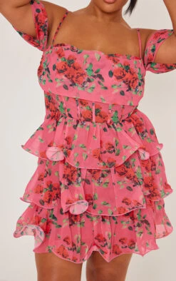 Plus Pink Floral Printed Ruffle Bodycon Dress -Goremje Style 78d3b3161706bb4f89ac4b4bef74265be8f5cf45 cne0713 4