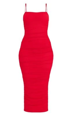 Tall Red Mesh Ruched Midi Dress -Goremje Style 79357c030095bdae814b3f631587853a25bdf0d7 cna0454 6