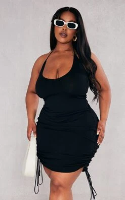 Plus Black Ruched V Neck Strappy Knitted Dress -Goremje Style 797c4cb5478e731622f908972fd39c8bd09f008b cnc7958 3
