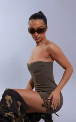 Petite Khaki Lace Up Detail Fitted Bodycon Dress -Goremje Style 79954db9b6bb0f8a9db2a5e9f952283716a13e2d cnd4172 4