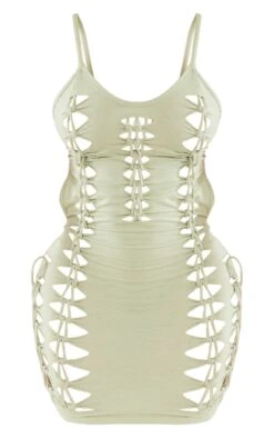 Shape Sage Khaki Cotton Lace Up Detail Low Back Bodycon Dress -Goremje Style 79a14708cc106a42ef9fad1c00a00b09aa9ca79e cne0333 5