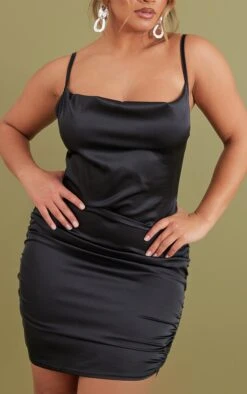 Shape Black Stretch Satin Cowl Ruched Bodycon Dress -Goremje Style 7aa8670f382e3c2e13beb3eef0c3d2ec6f24dce5 cnc4565 4