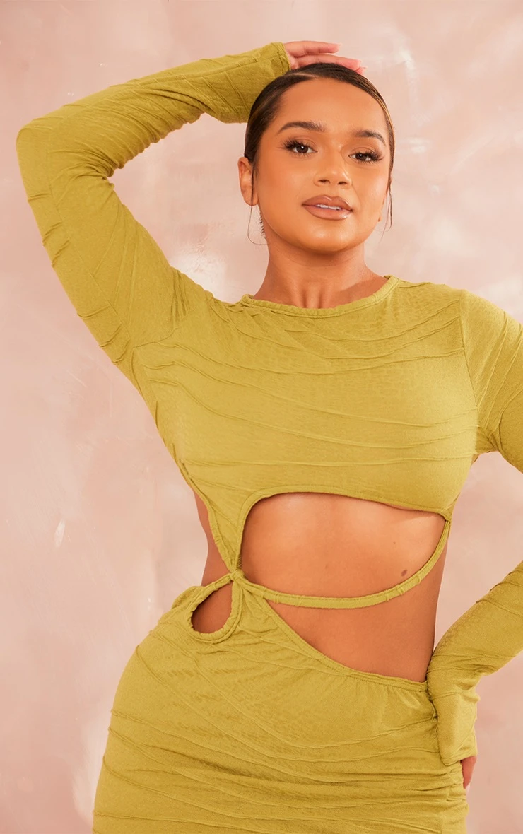 Shape Olive Textured Jersey Cut Out Bodycon Dress 6 Shape Olive Textured Jersey Cut Out Bodycon Dress - Image 4