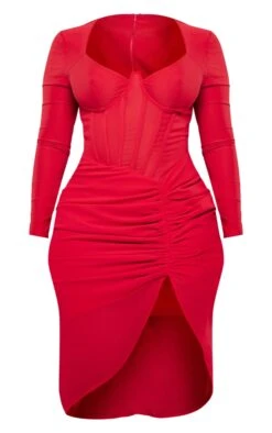 Shape Red Corset Detail Long Sleeve Ruched Midi Dress -Goremje Style 7ae6fbc5eb4079816f76ce31bda5ecde8c88f977 cnd5807 5