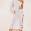 Maternity Cream Sheer Knitted One Shoulder Midi Dress