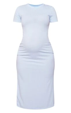 Maternity Blue Grey Ribbed Short Sleeve Midi Dress -Goremje Style 7ba356d513e147a9944f49111368ec4ebc00dbf4 cne8199 5