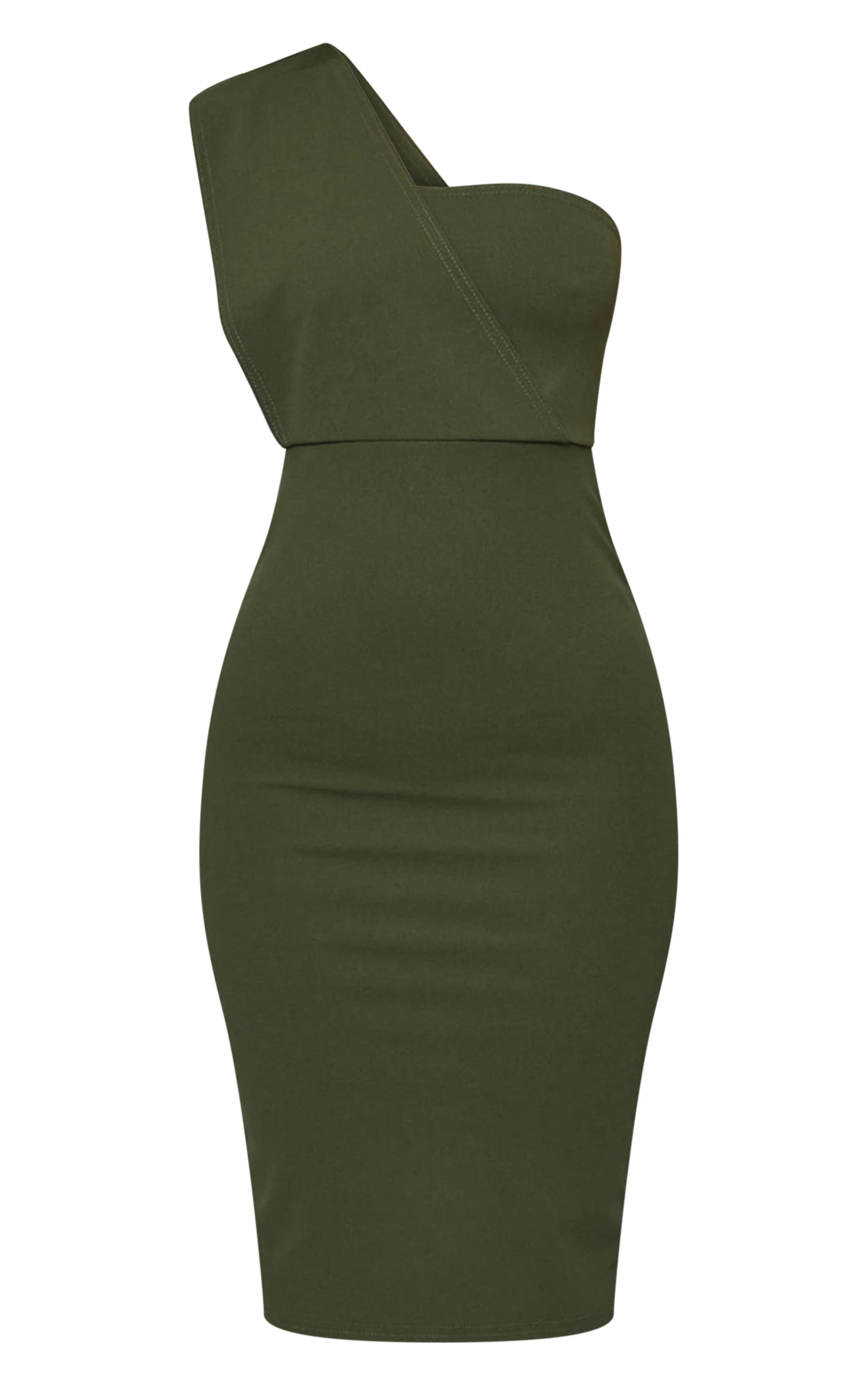 Petite Khaki One Shoulder Drape Midi Dress 7 Petite Khaki One Shoulder Drape Midi Dress - Image 5