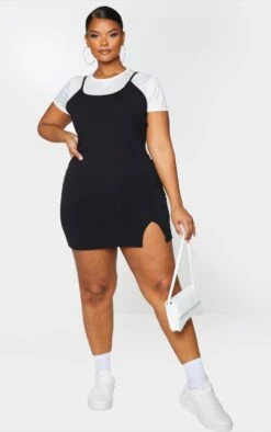 Plus Black 2 In 1 Strappy Split Front Shift Dress -Goremje Style 7c1a6eb94358a69f3b130bdba61915c283926a8e cml2259 4