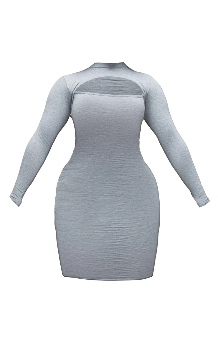 Shape Light Grey Jersey Cut Out Long Sleeve Midi Dress 7 Shape Light Grey Jersey Cut Out Long Sleeve Midi Dress - Image 5