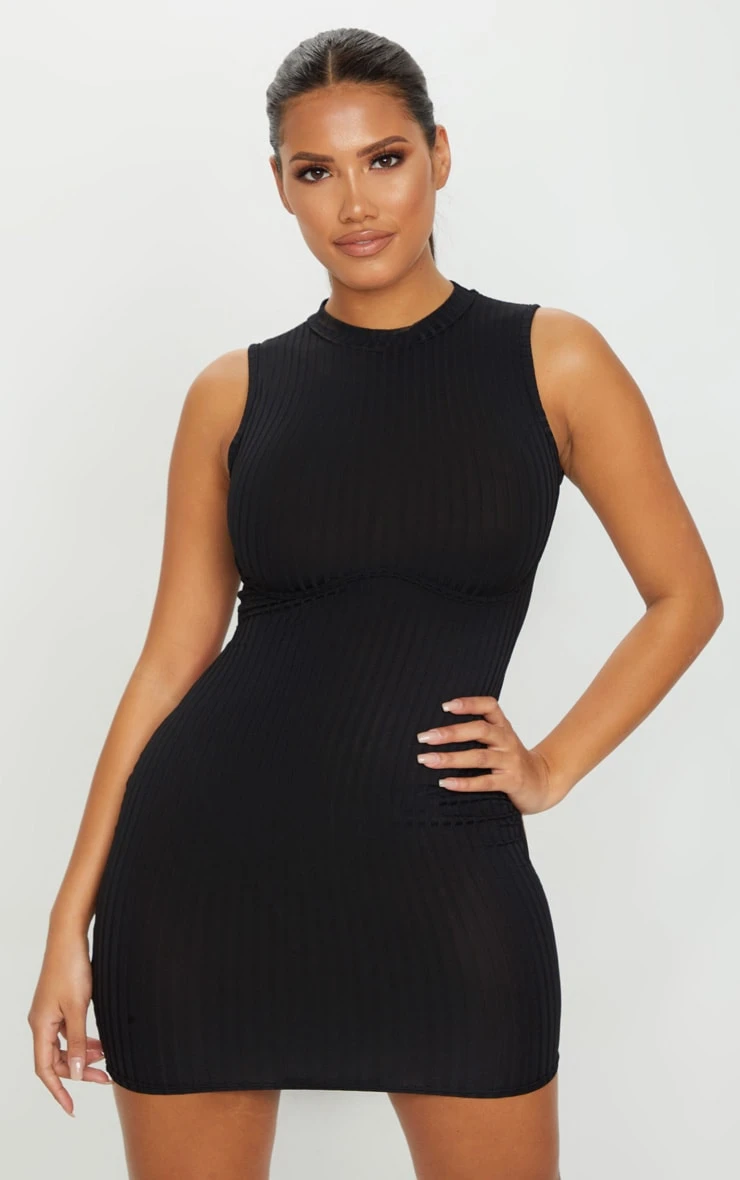 Shape Black Rib Bust Detail Bodycon Dress 5 Shape Black Rib Bust Detail Bodycon Dress - Image 3