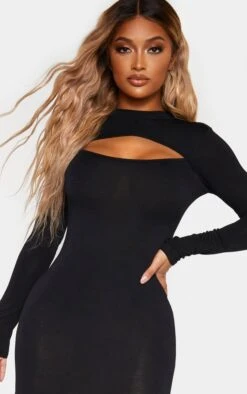 Shape Black Jersey Cut Out Long Sleeve Midi Dress -Goremje Style 7cc4ecc573727375985149015ebf83a7d1c4fe6e cmg4312 5